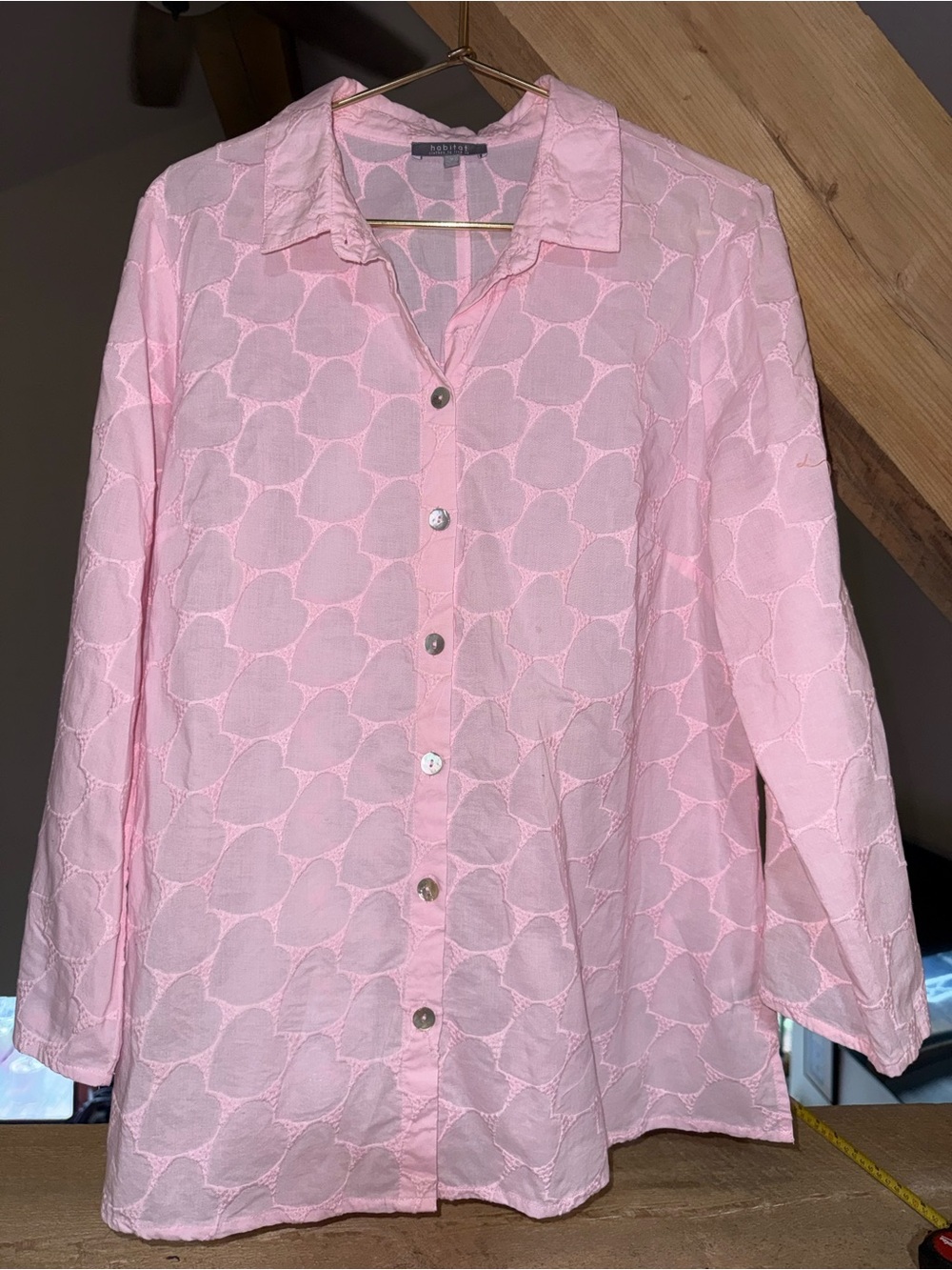 Habitat Light Pink Button-Down Textured Heart Patterned Shirt